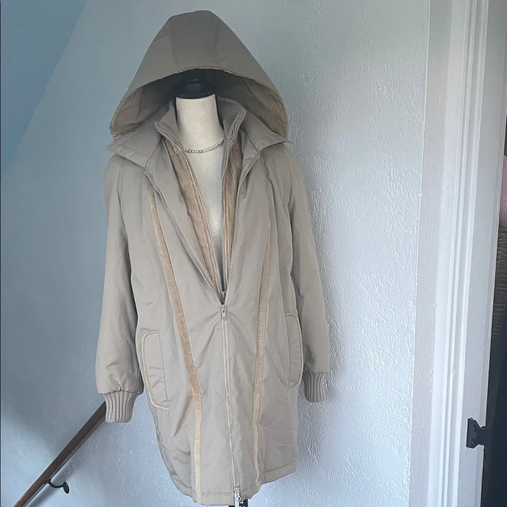 Saril Ltd Vintage Womens Corduroy‎ Trimmed Hooded Parka Jacket in Tan Size 8